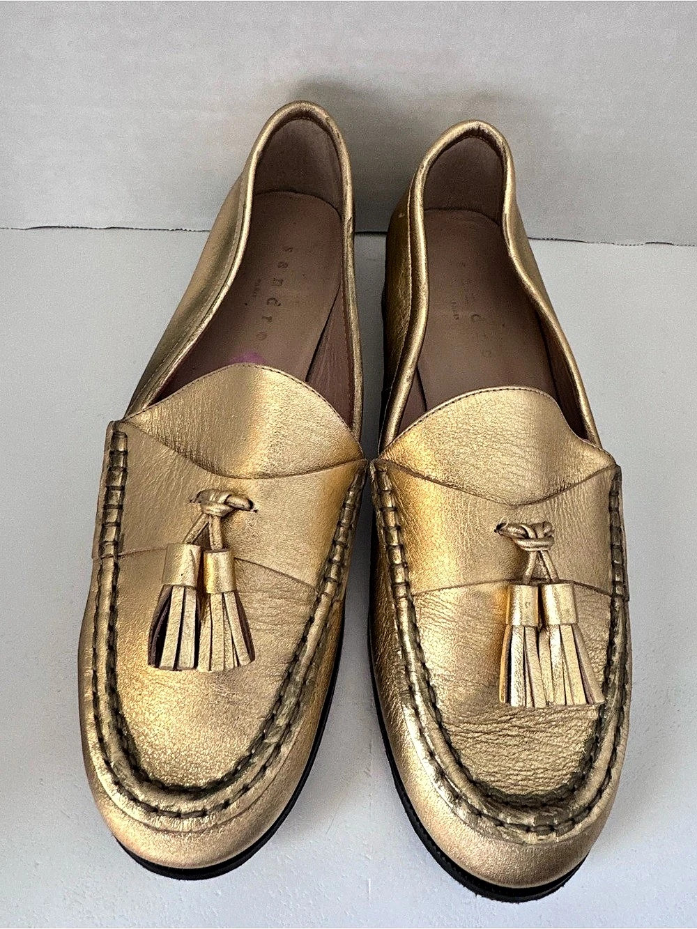 Sandro Matthew Metallic Leather Tassel Loafers Gold EU 38